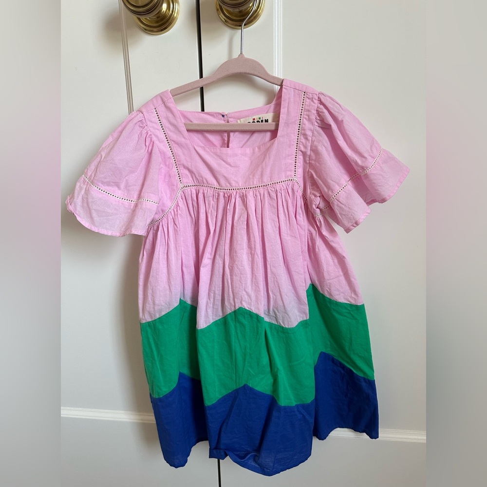 Mini Boden Color Block Flutter Sleeve Dress (4-5Y)